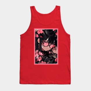 Aesthetic Anime Girl Pink Rosa Black | Quality Aesthetic Anime Design | Premium Chibi Manga Anime Art Tank Top